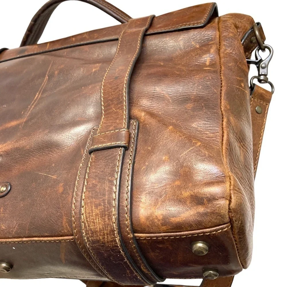 FRYE amazing distressed leather briefcase bag unisex BEAUTIFUL brown